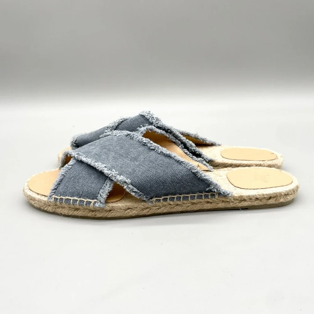Castaner Womens 41 10 Palmera Espadrille Slide Sandals Blue Canvas Frayed Boho